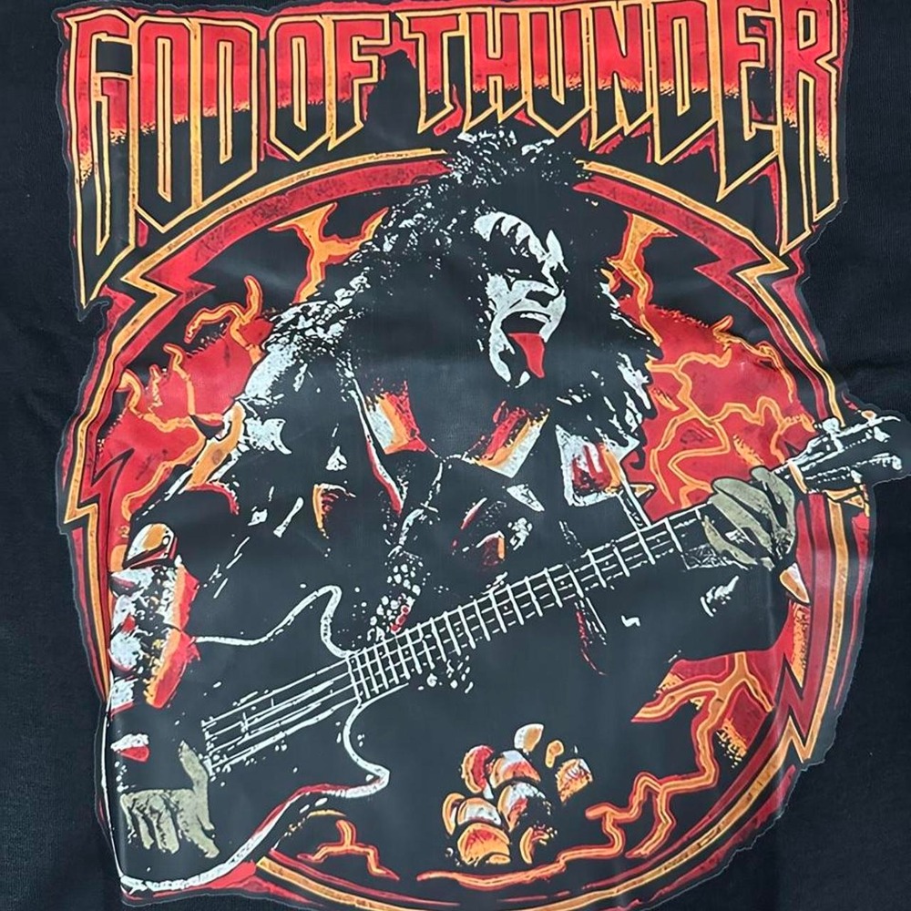 KISS God of Thunder Black Graphic T-Shirt Mens XL Gene Simmons Rock Band Tee